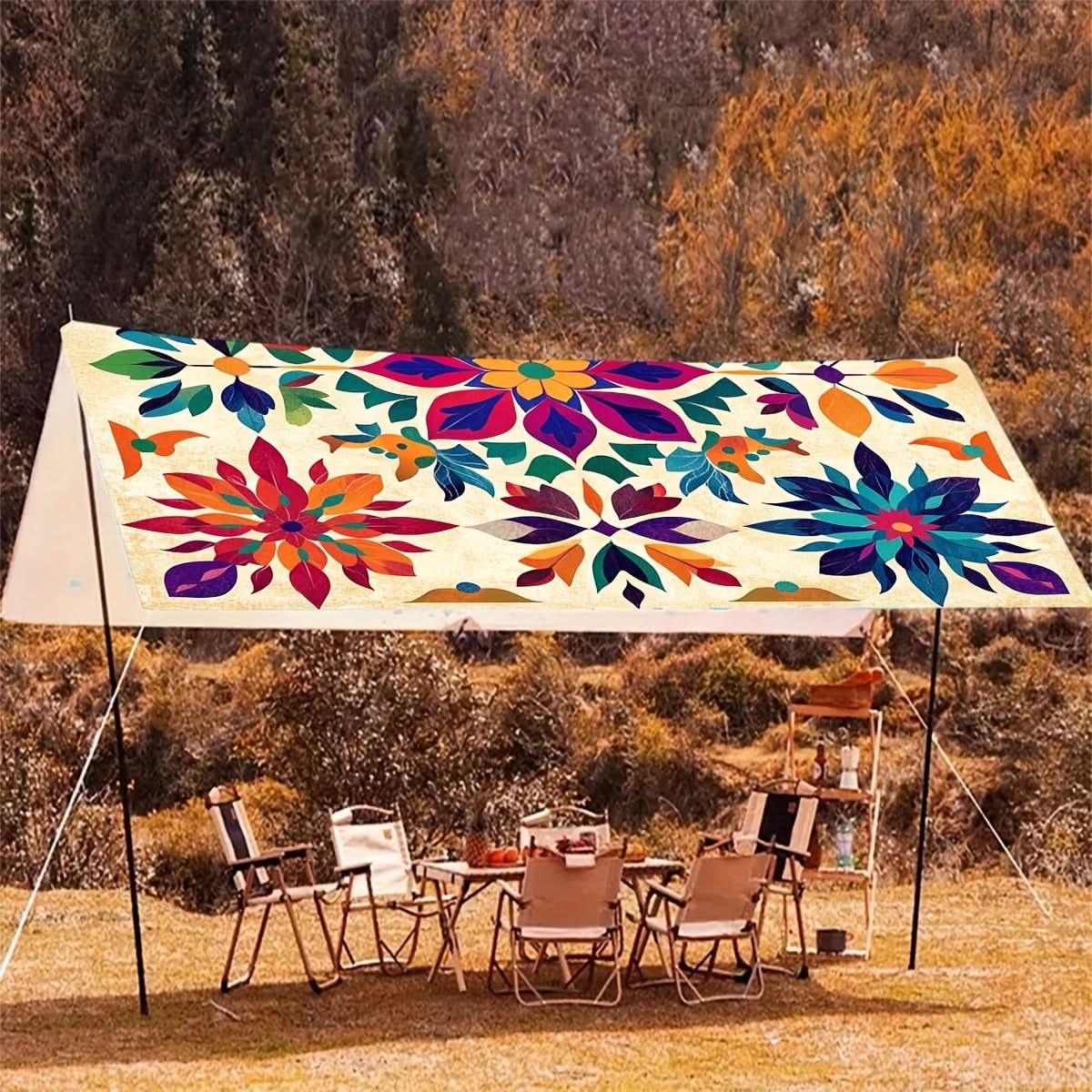 Bohemian Mandala Garden Shade – Portable Outdoor Sun Canopy for Patios, Pools & Beach – Fits 6 People – Hanging Sunshade with Gradient | Thomler