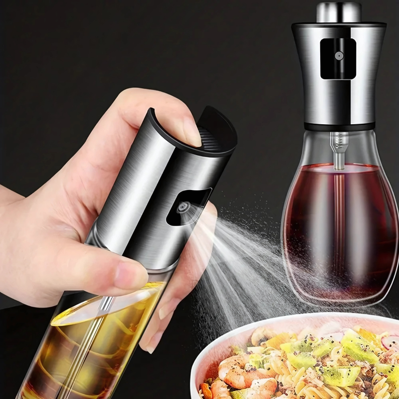 Stainless Steel Oil Mister Spray Bottle for Healthy Cooking – Glass & Metal Sprayer for Salad Dressing, Air Fryer, Grilling | Thomler