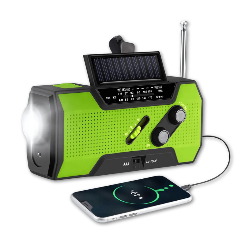 Emergency Weather Radio with Hand Crank & Solar Charging, 4000mAh Power Bank, AM/FM, SOS Alarm, LED Flashlight | Thomler