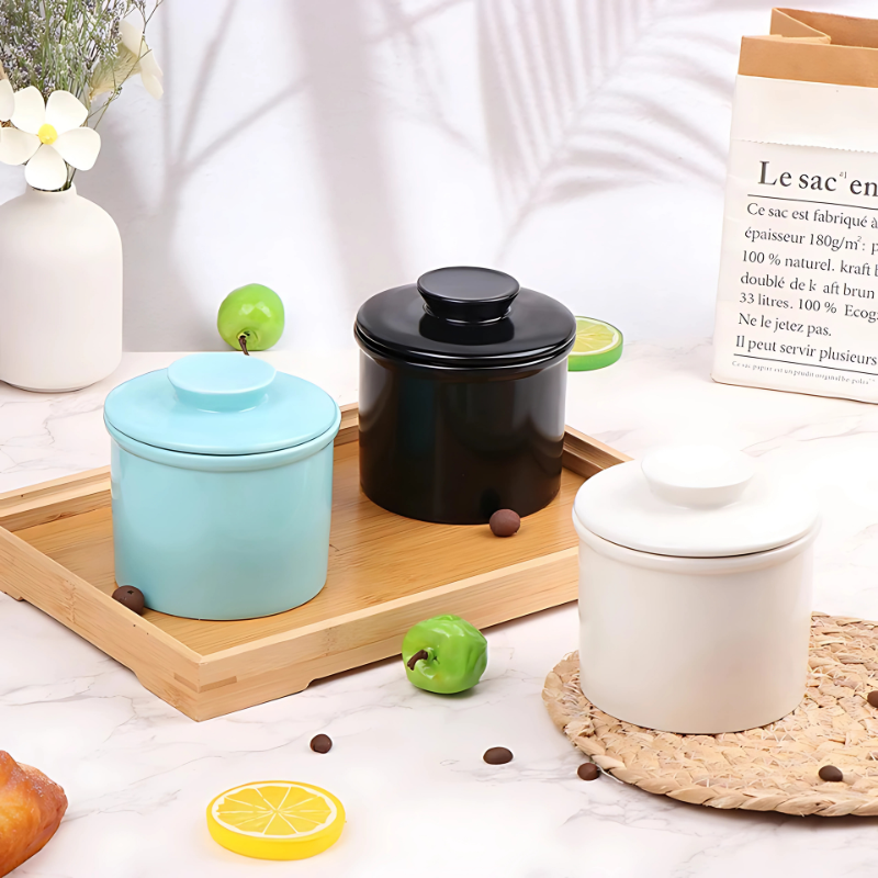 Ceramic Butter Keeper with Water Seal for Spreadable Butter – Countertop Storage Crock for Kitchen | Thomler