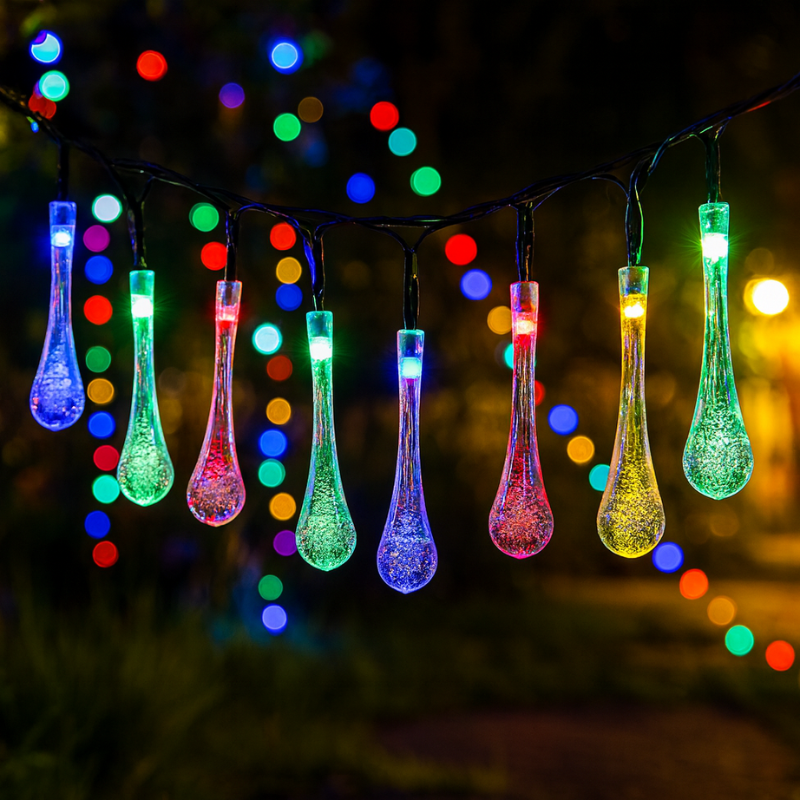 Solar Outdoor String Lights with 30 LEDs 8 Lighting Modes Waterproof Teardrop Fairy Lights for Patio Garden Deck Yard Ambiance Auto On/Off | Thomler