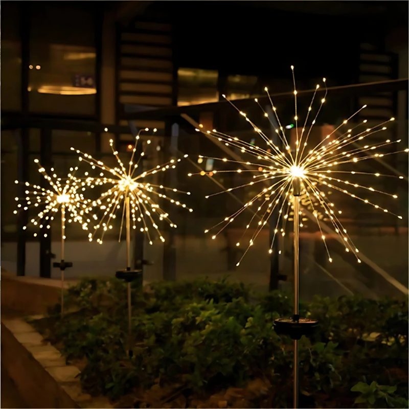 Solar Garden Starburst Light with 90 or 150 LEDs – Bendable Copper Wire Outdoor Stake – 8 Lighting Modes for Yard, Pathway & Patio | Thomler