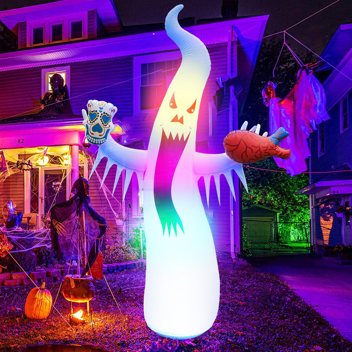 Remote-Controlled LED Ghost Inflatable – Glowing Outdoor Yard Decoration for Halloween Parties, Haunted Houses, Spooky Displays | Thomler