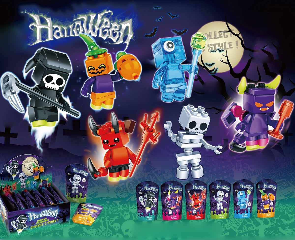 Glow-in-the-Dark Halloween Construction Block Set – Snap-Together Jack-o'-Lantern, Skeleton & Goblin Figures for Hands-On STEM Play | Thomler