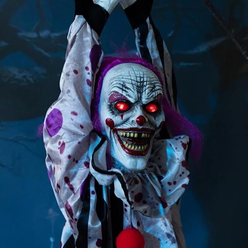Voice-Activated Suspended Specter Ornament – Halloween Animated Jester Figure with LED Illumination for Indoor & Outdoor Seasonal Displays | Thomler