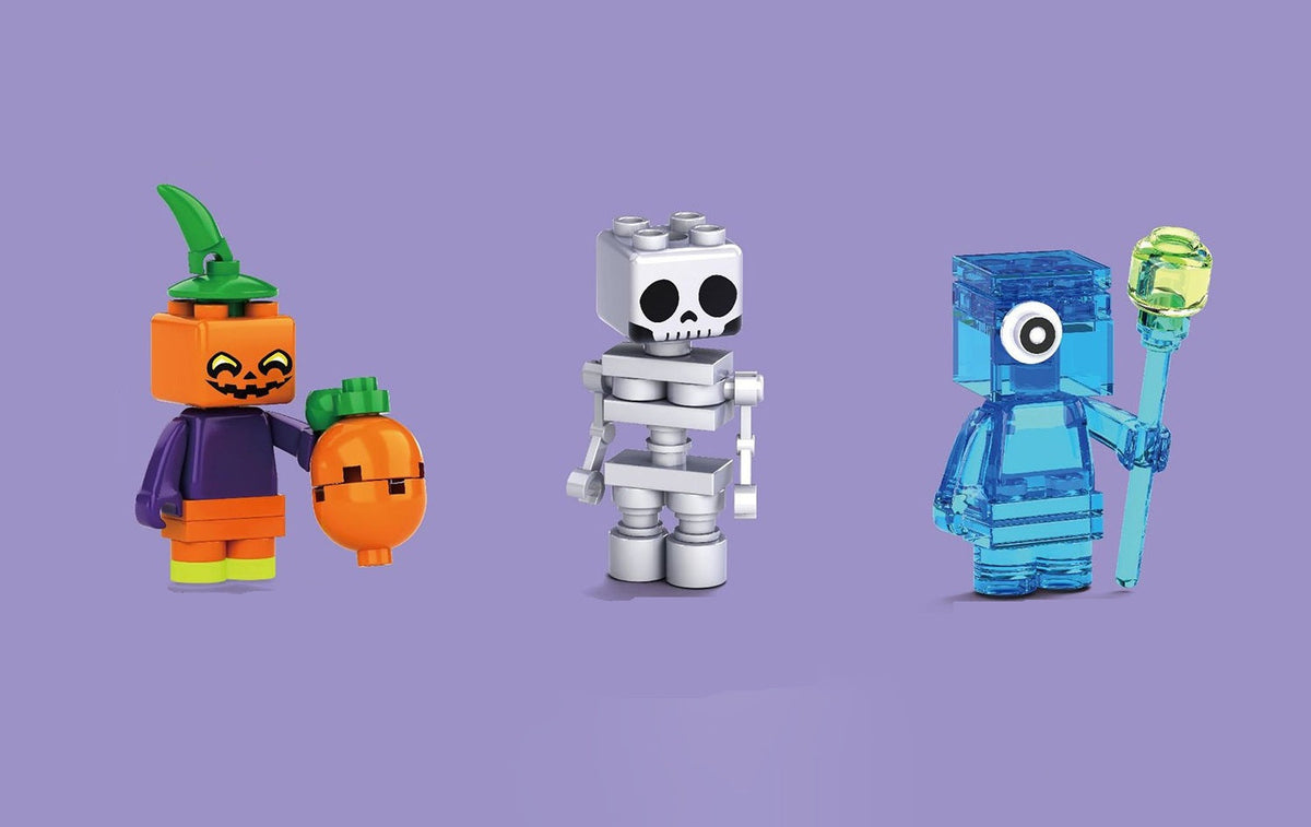 Glow-in-the-Dark Halloween Construction Block Set – Snap-Together Jack-o'-Lantern, Skeleton & Goblin Figures for Hands-On STEM Play | Thomler