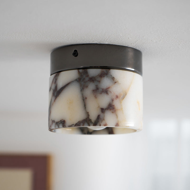 Compact Stone Flush-Mount Light Fixture with Natural Veining – Small Round Pendant for Entryway, Hallway & Bedroom | Thomler