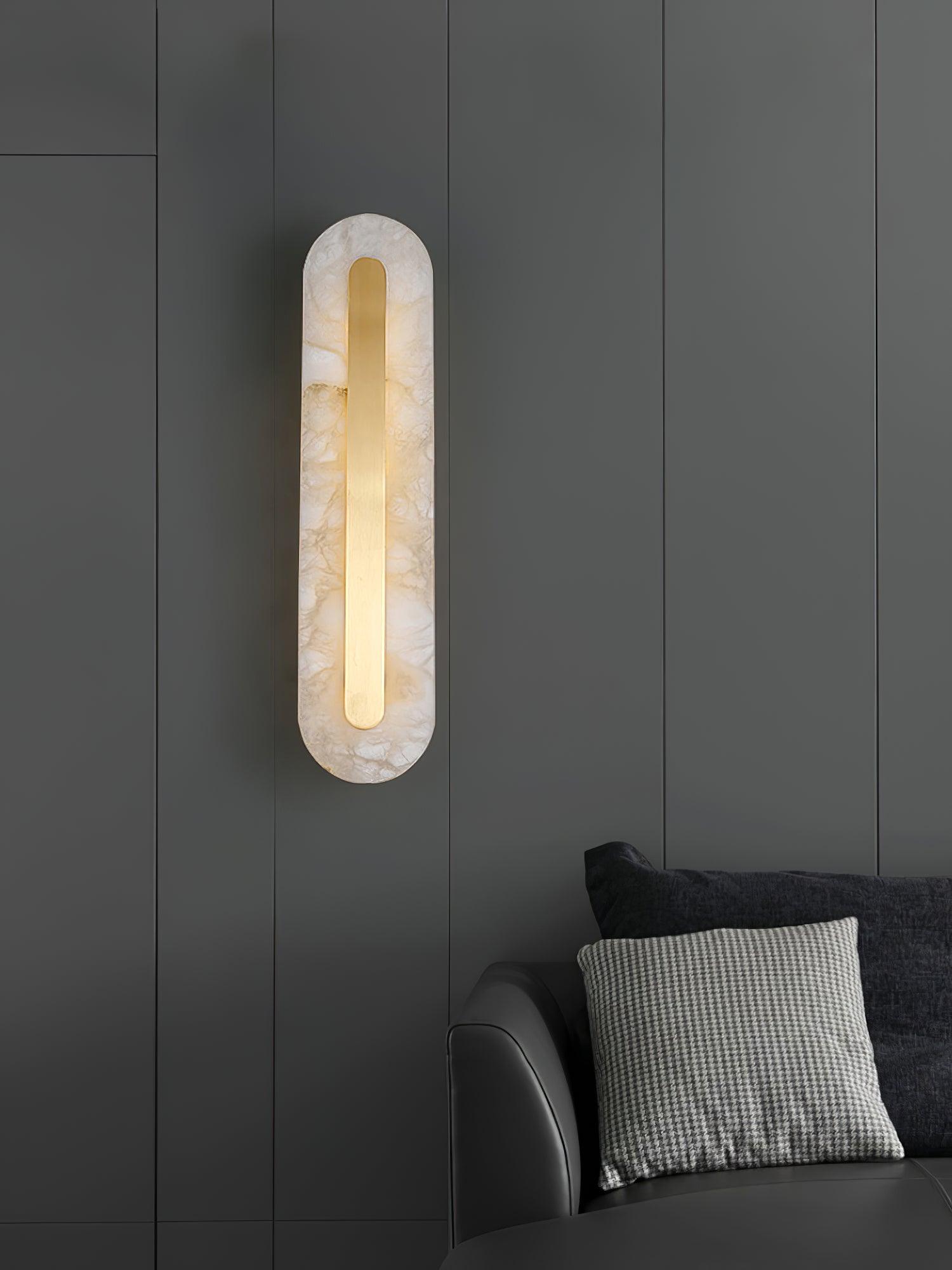 Alabaster Wall Sconce with Brass Accents – Modern LED Fixture for Living Room, Hallway & Bedroom | Thomler