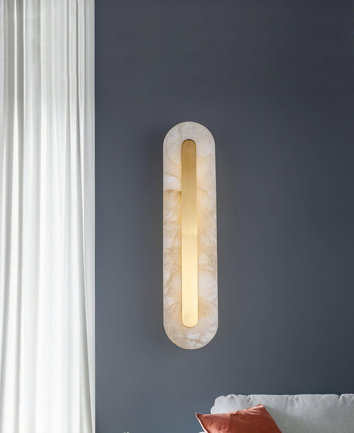 Alabaster Wall Sconce with Brass Accents – Modern LED Fixture for Living Room, Hallway & Bedroom | Thomler