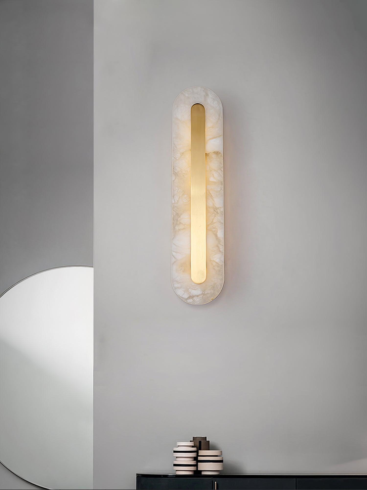 Alabaster Wall Sconce with Brass Accents – Modern LED Fixture for Living Room, Hallway & Bedroom | Thomler
