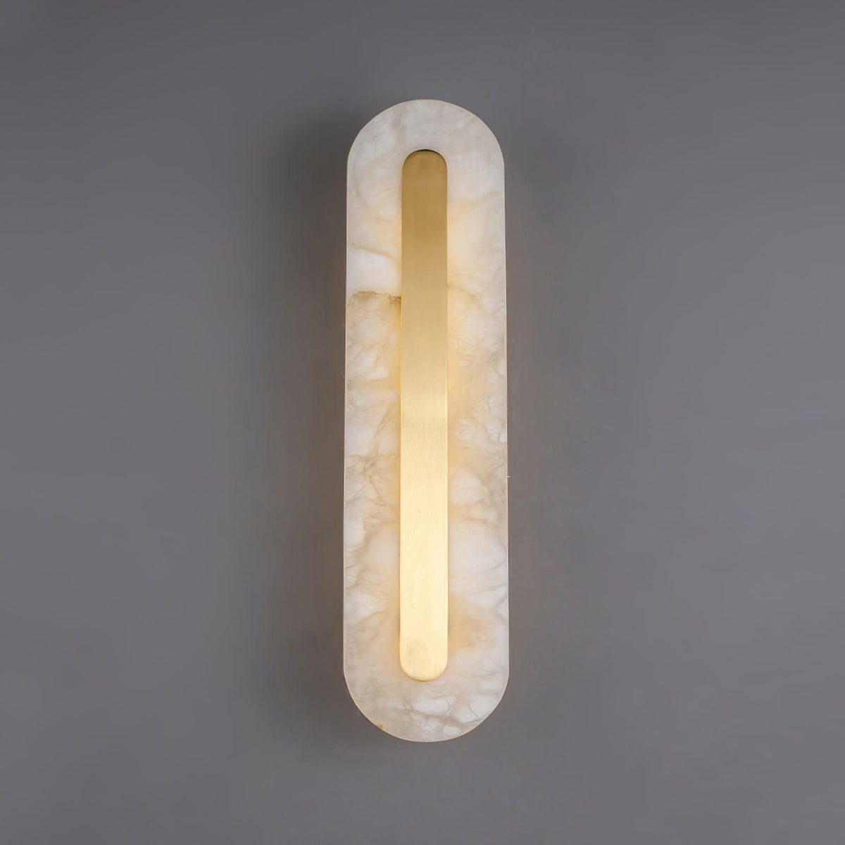 Alabaster Wall Sconce with Brass Accents – Modern LED Fixture for Living Room, Hallway & Bedroom | Thomler