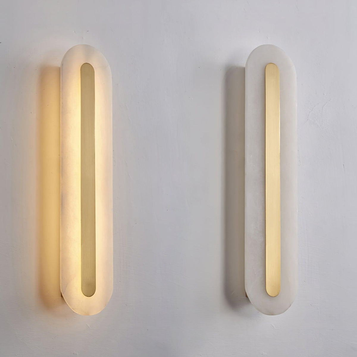 Alabaster Wall Sconce with Brass Accents – Modern LED Fixture for Living Room, Hallway & Bedroom | Thomler
