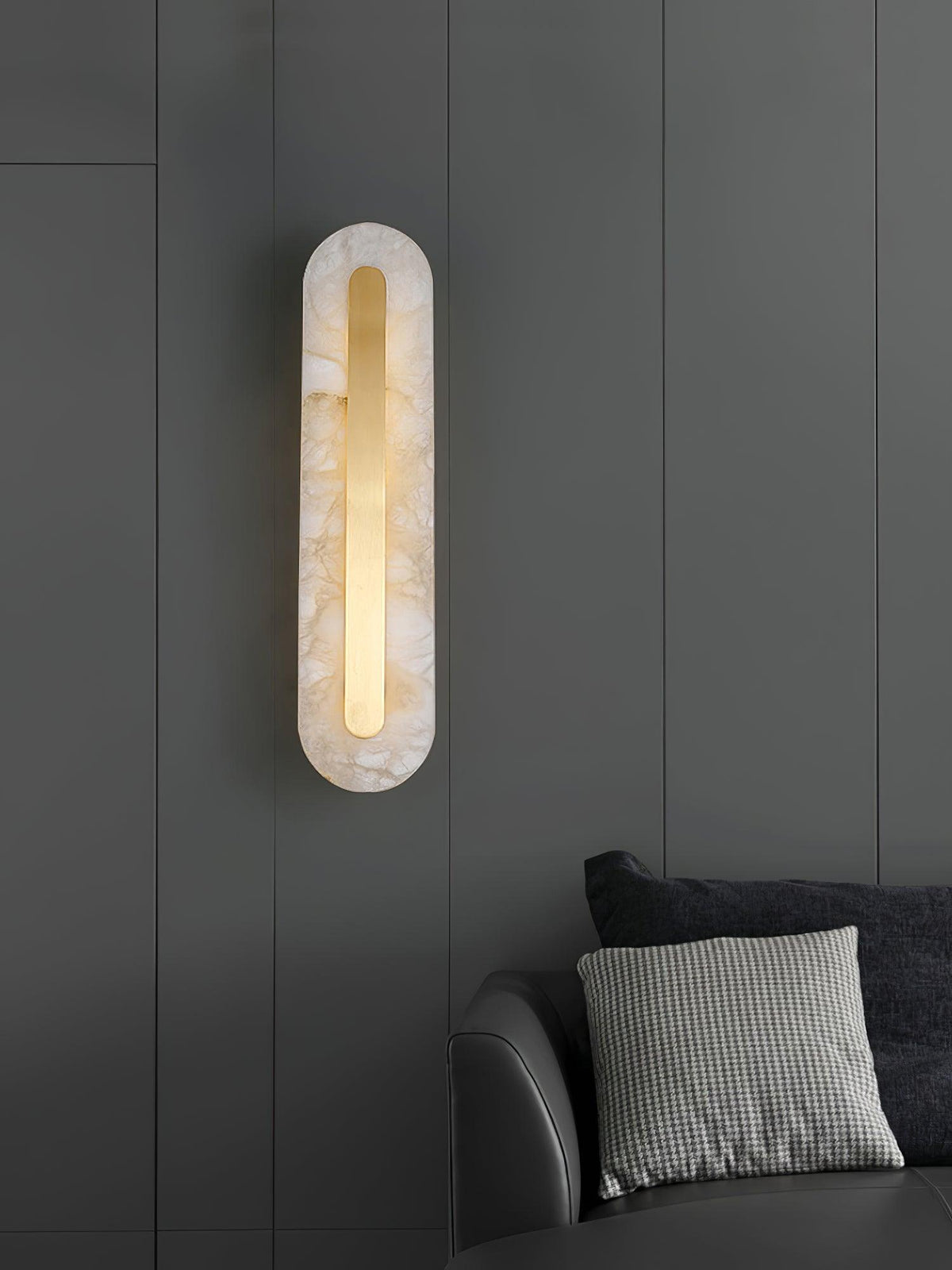 Alabaster Wall Sconce with Brass Accents – Modern LED Fixture for Living Room, Hallway & Bedroom | Thomler