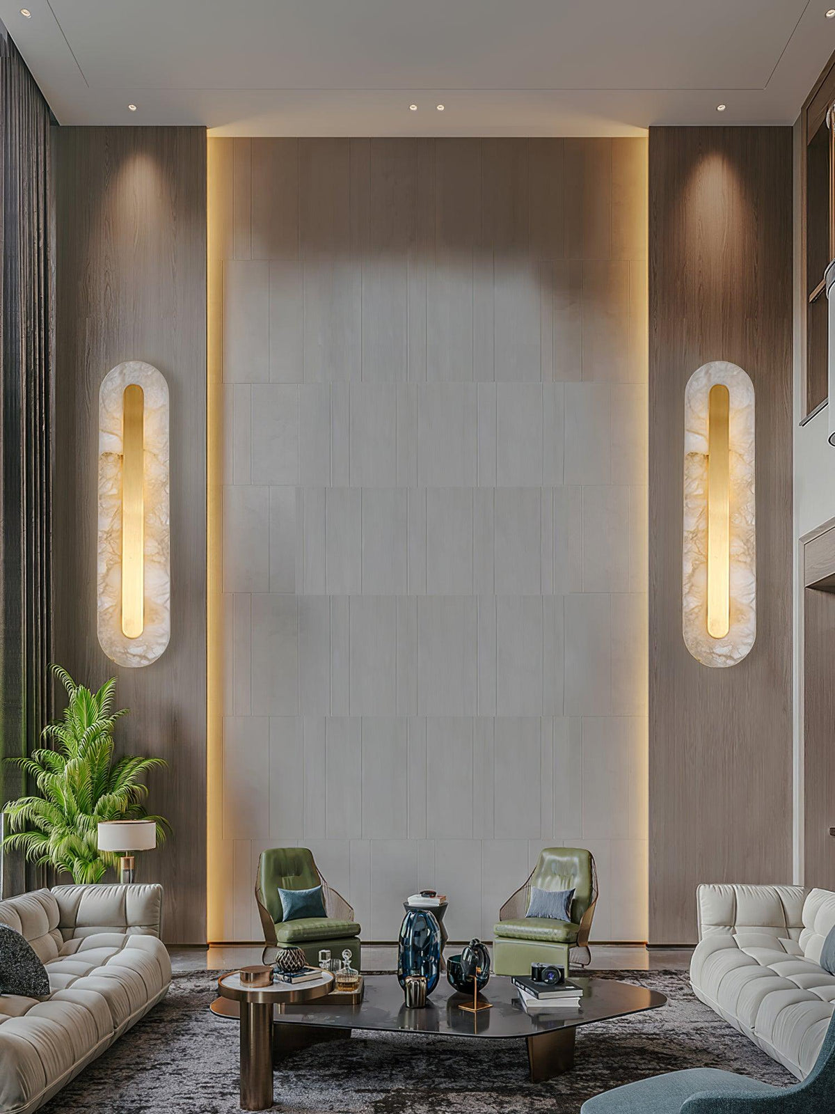 Alabaster Wall Sconce with Brass Accents – Modern LED Fixture for Living Room, Hallway & Bedroom | Thomler