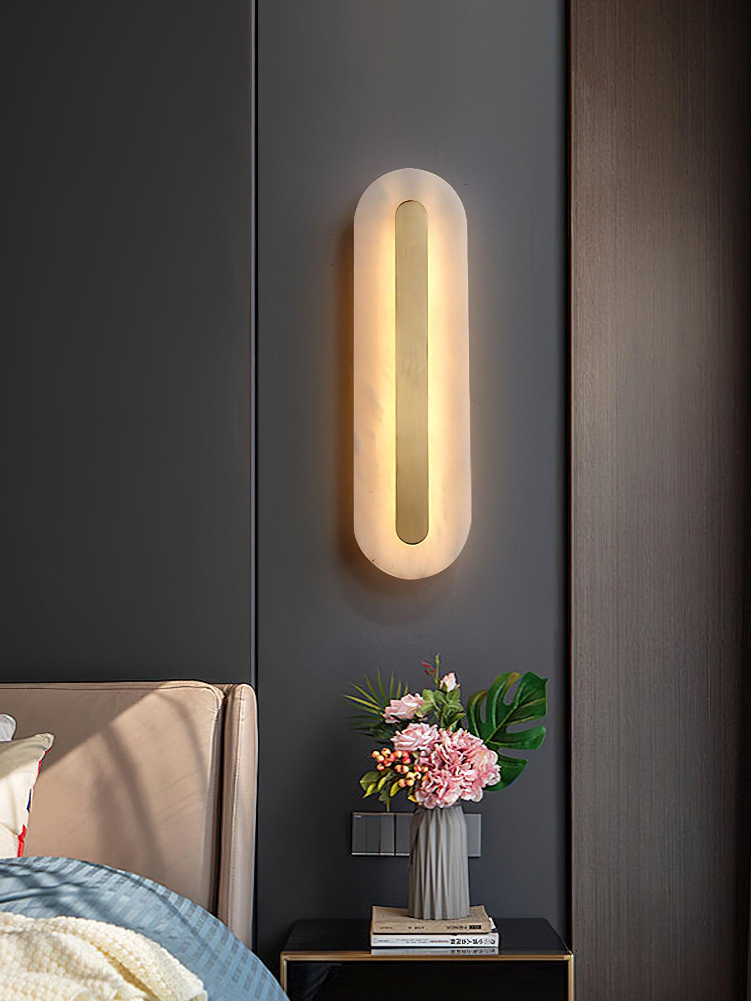 Alabaster Wall Sconce with Brass Accents – Modern LED Fixture for Living Room, Hallway & Bedroom | Thomler