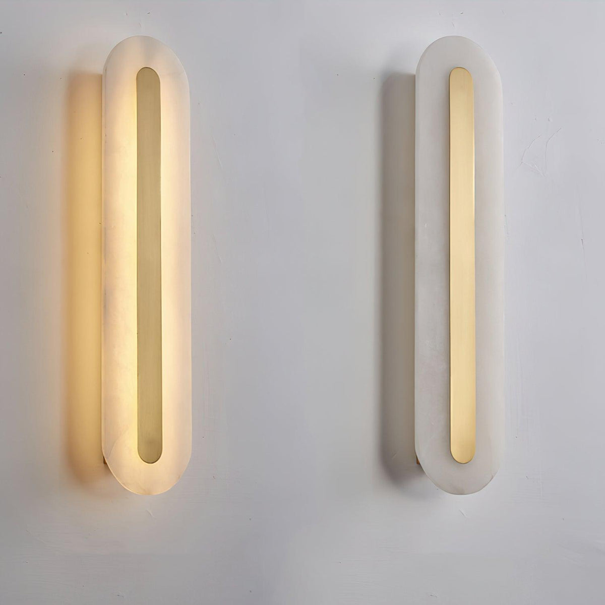 Alabaster Wall Sconce with Brass Accents – Modern LED Fixture for Living Room, Hallway & Bedroom | Thomler