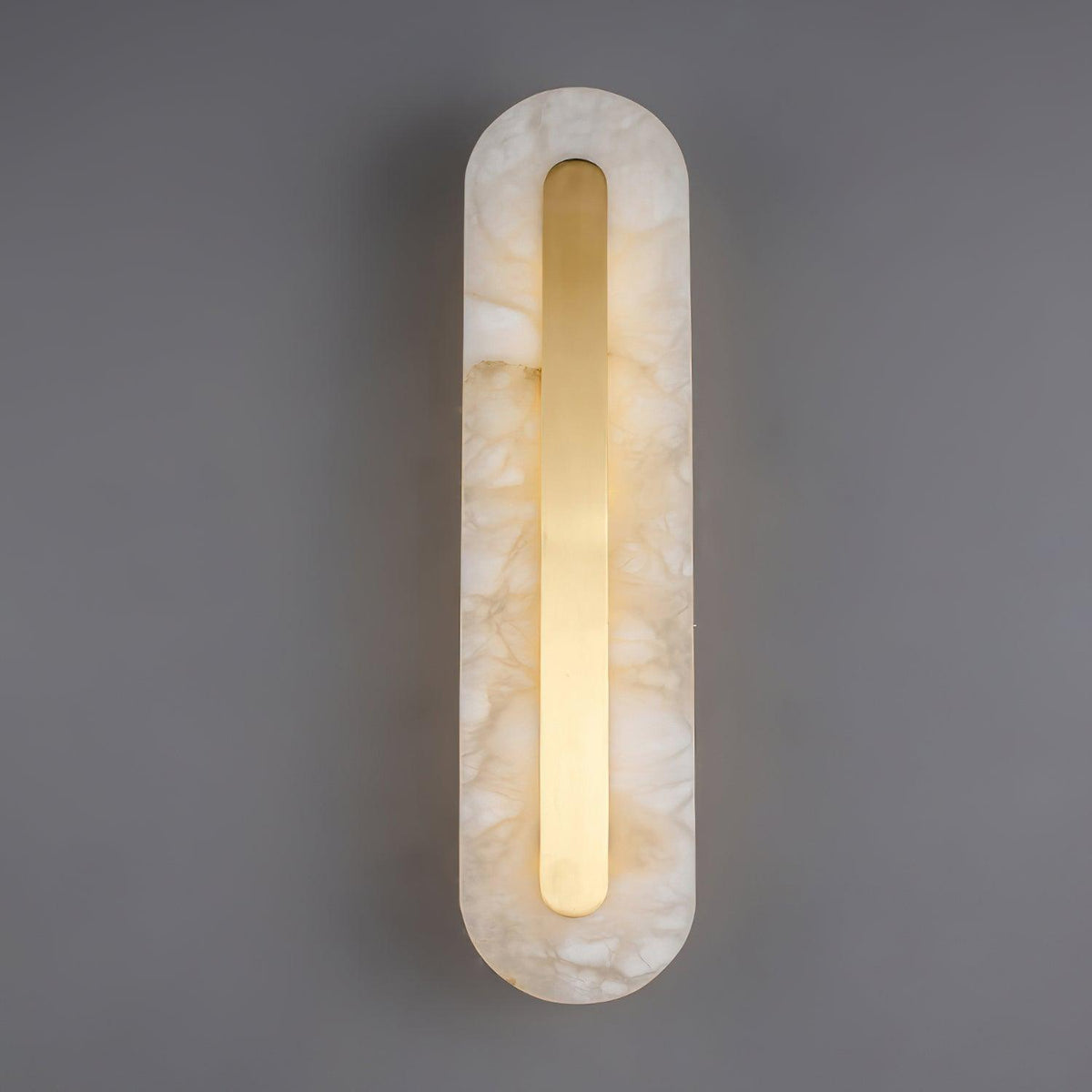 Alabaster Wall Sconce with Brass Accents – Modern LED Fixture for Living Room, Hallway & Bedroom | Thomler