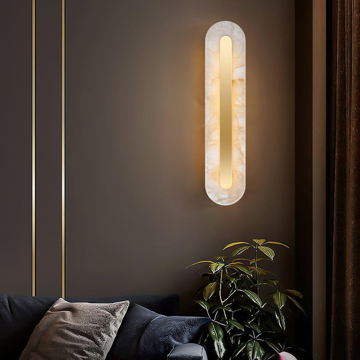 Alabaster Wall Sconce with Brass Accents – Modern LED Fixture for Living Room, Hallway & Bedroom | Thomler