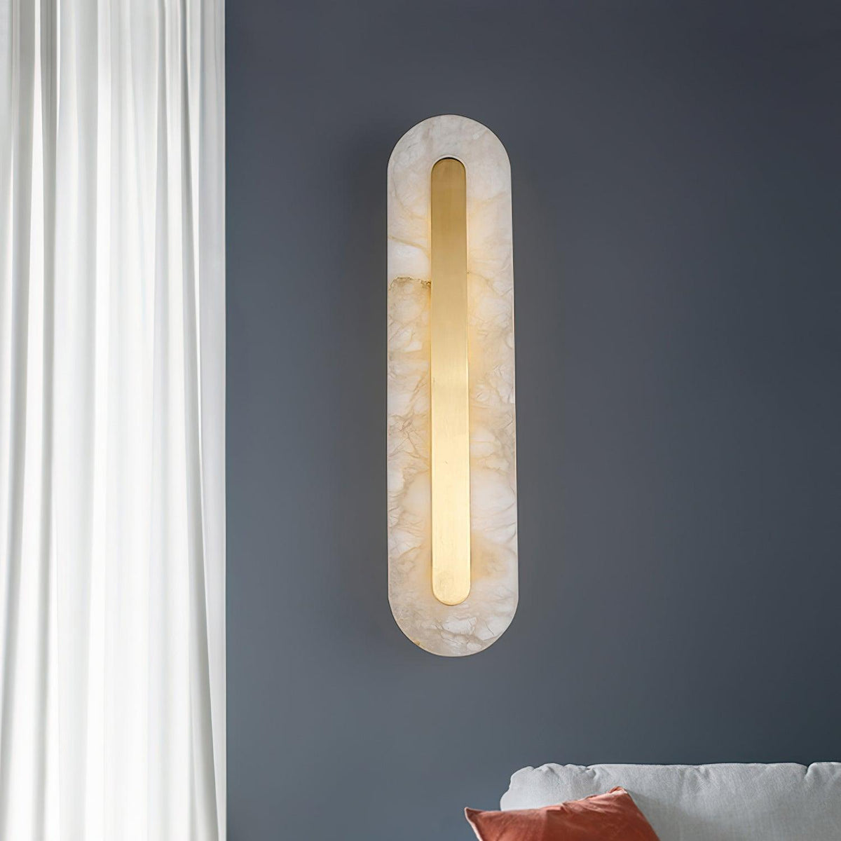 Alabaster Wall Sconce with Brass Accents – Modern LED Fixture for Living Room, Hallway & Bedroom | Thomler
