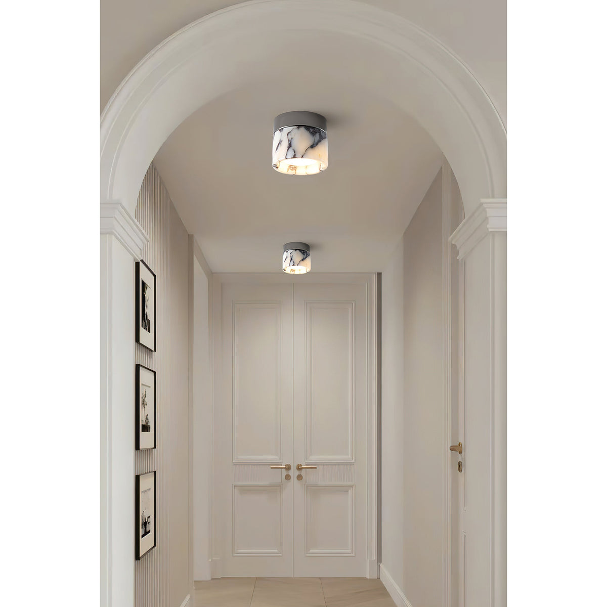 Compact Stone Flush-Mount Light Fixture with Natural Veining – Small Round Pendant for Entryway, Hallway & Bedroom | Thomler