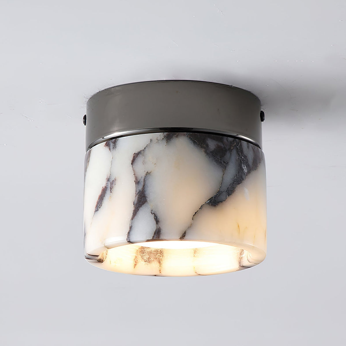 Compact Stone Flush-Mount Light Fixture with Natural Veining – Small Round Pendant for Entryway, Hallway & Bedroom | Thomler