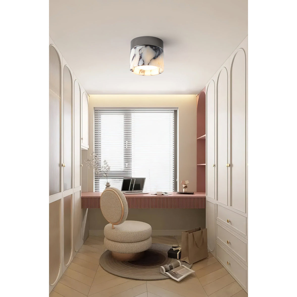 Compact Stone Flush-Mount Light Fixture with Natural Veining – Small Round Pendant for Entryway, Hallway & Bedroom | Thomler