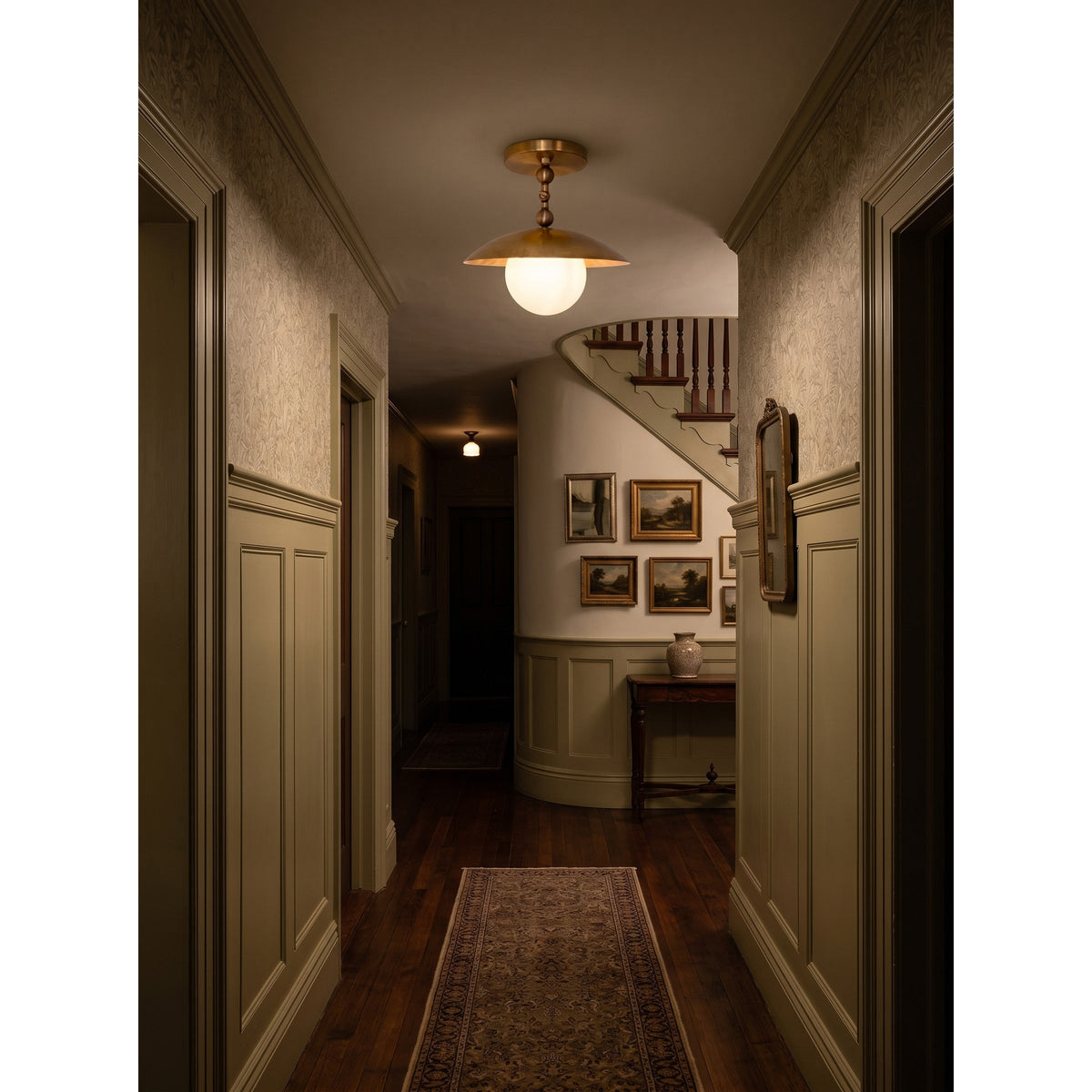 Semi-Flush Ceiling Light with Hand-Finished Brass and Glass or Alabaster Shade – 10 in – Hardwired Ceiling Fixture for Kitchen, Hallway | Thomler