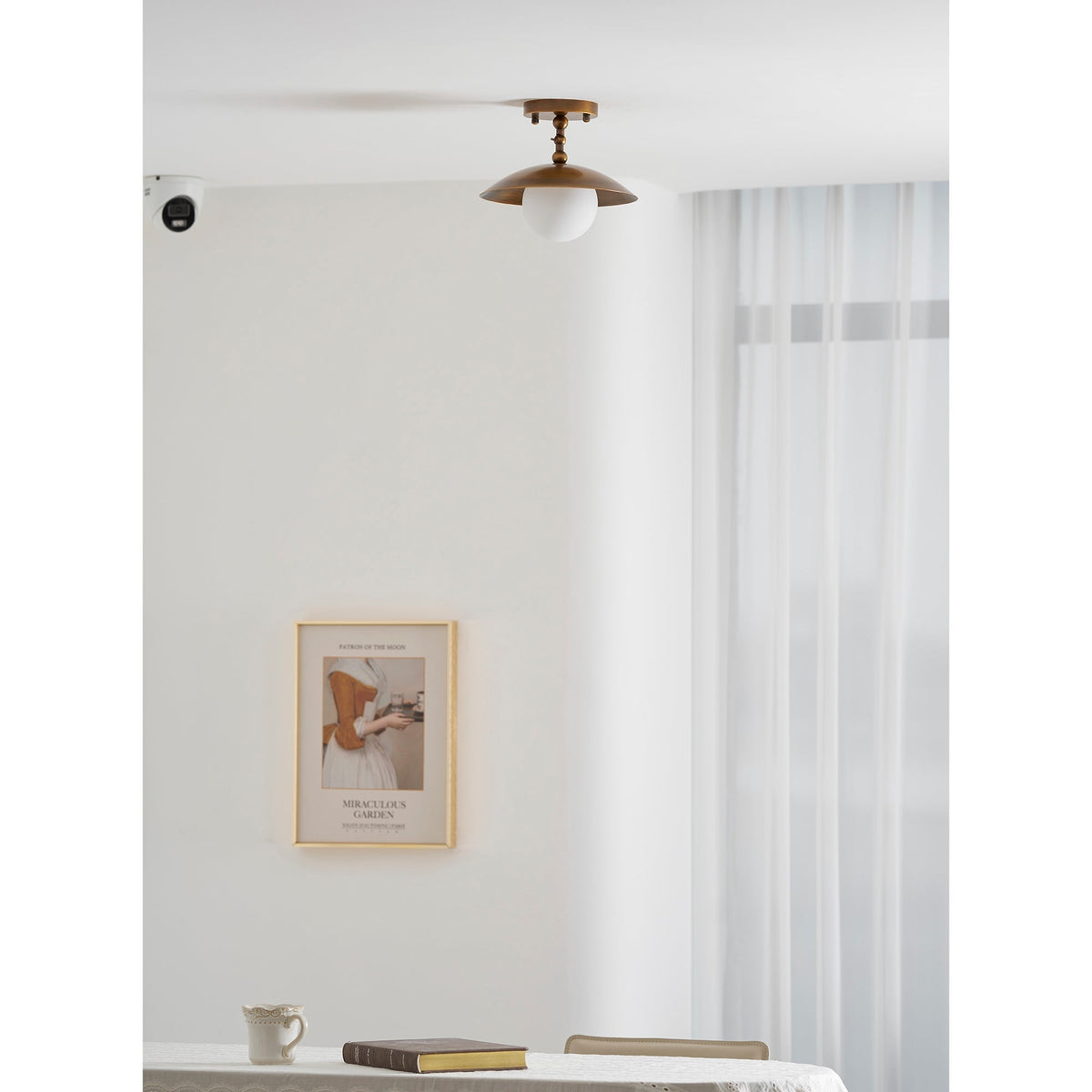 Semi-Flush Ceiling Light with Hand-Finished Brass and Glass or Alabaster Shade – 10 in – Hardwired Ceiling Fixture for Kitchen, Hallway | Thomler