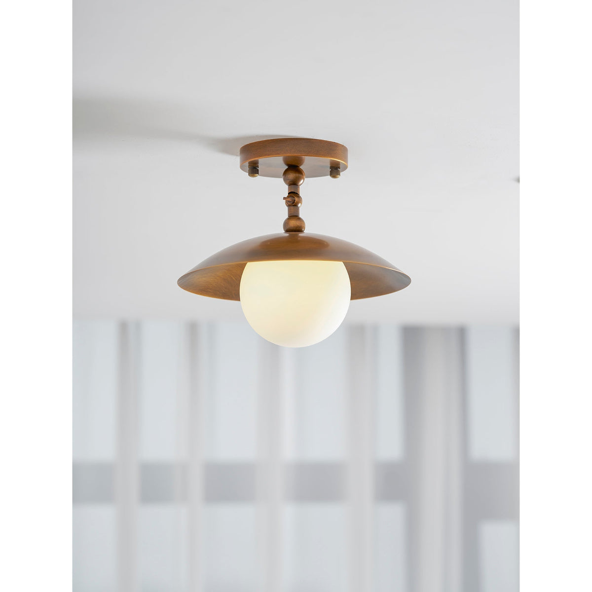 Semi-Flush Ceiling Light with Hand-Finished Brass and Glass or Alabaster Shade – 10 in – Hardwired Ceiling Fixture for Kitchen, Hallway | Thomler