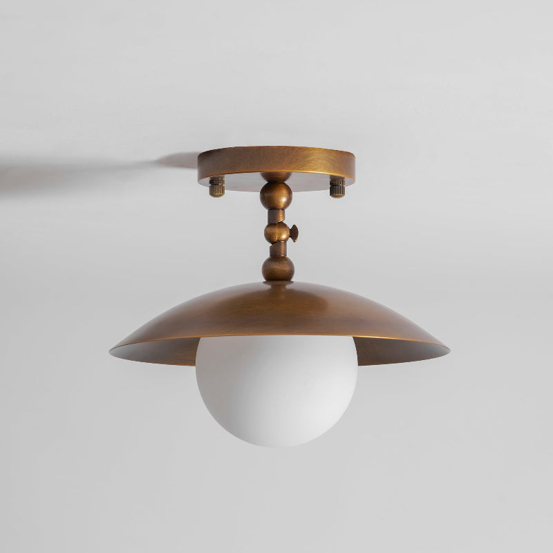 Semi-Flush Ceiling Light with Hand-Finished Brass and Glass or Alabaster Shade – 10 in – Hardwired Ceiling Fixture for Kitchen, Hallway | Thomler