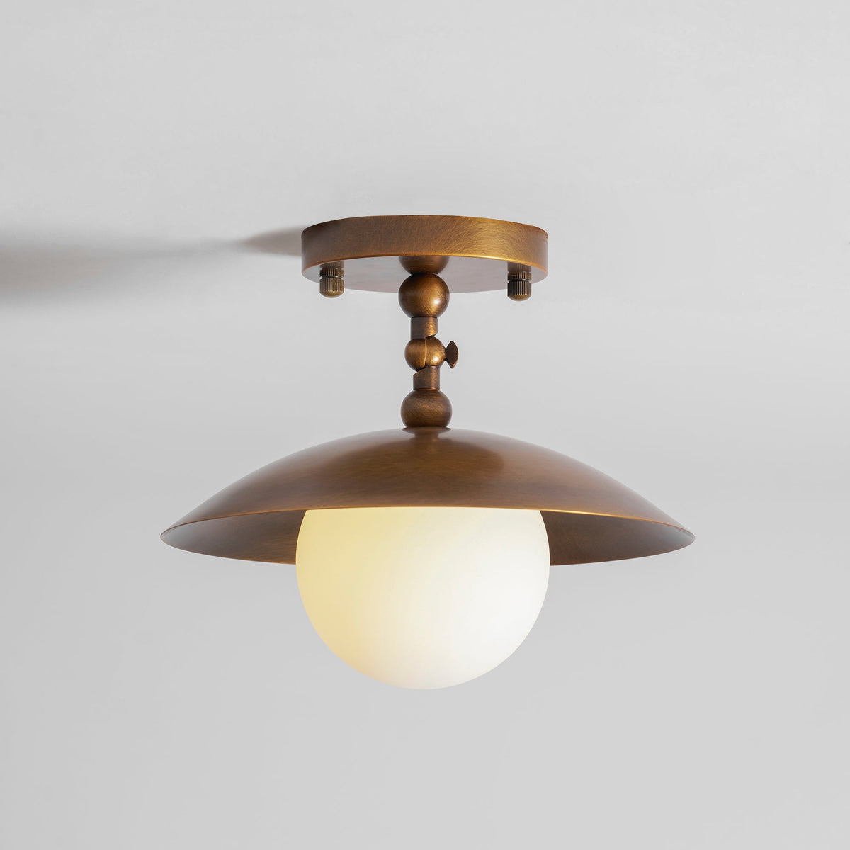 Semi-Flush Ceiling Light with Hand-Finished Brass and Glass or Alabaster Shade – 10 in – Hardwired Ceiling Fixture for Kitchen, Hallway | Thomler