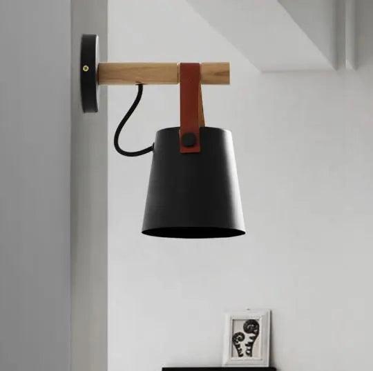 Wooden Wall Sconce Minimalist Bedroom Lighting Black White Hardwired Plug In Ambient Light Fixture Modern Scandinavian Style Home Decor | Thomler