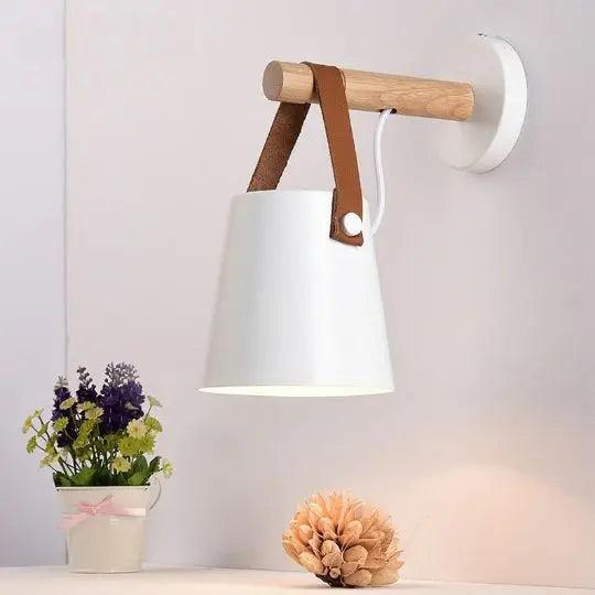 Wooden Wall Sconce Minimalist Bedroom Lighting Black White Hardwired Plug In Ambient Light Fixture Modern Scandinavian Style Home Decor | Thomler