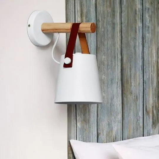 Wooden Wall Sconce Minimalist Bedroom Lighting Black White Hardwired Plug In Ambient Light Fixture Modern Scandinavian Style Home Decor | Thomler