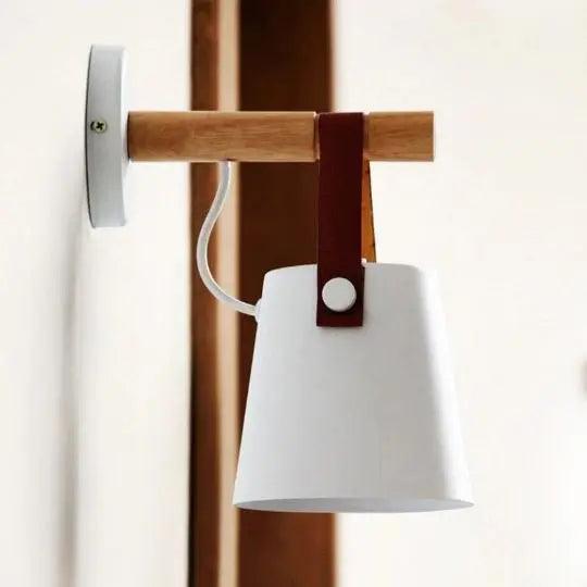 Wooden Wall Sconce Minimalist Bedroom Lighting Black White Hardwired Plug In Ambient Light Fixture Modern Scandinavian Style Home Decor | Thomler