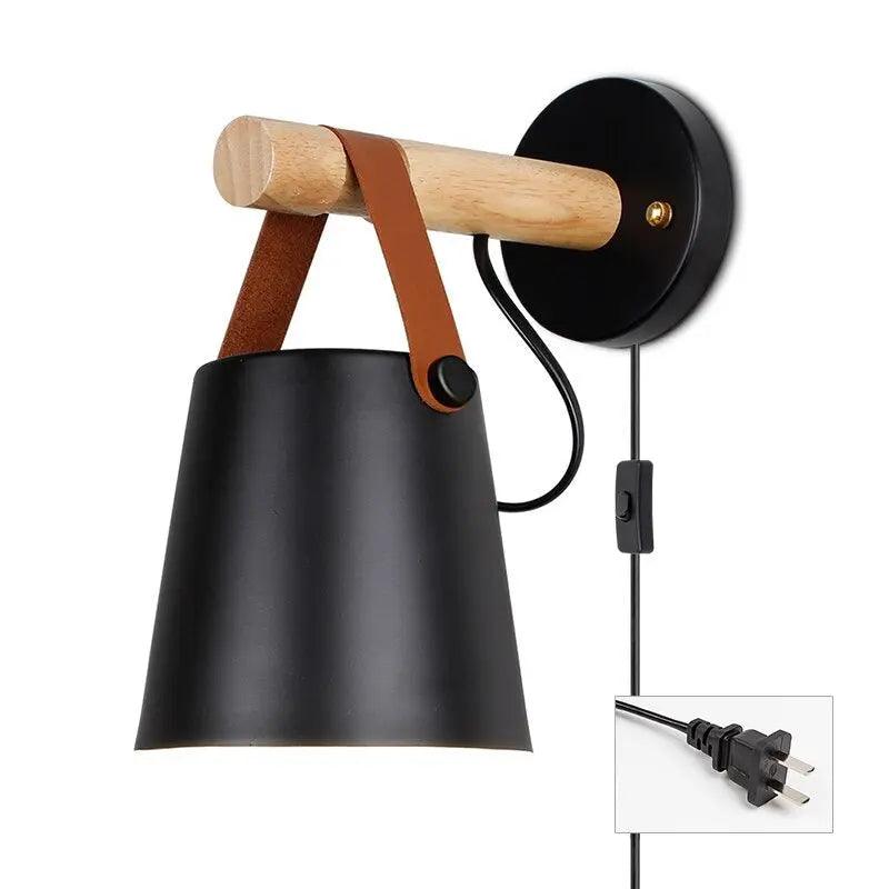 Wooden Wall Sconce Minimalist Bedroom Lighting Black White Hardwired Plug In Ambient Light Fixture Modern Scandinavian Style Home Decor | Thomler