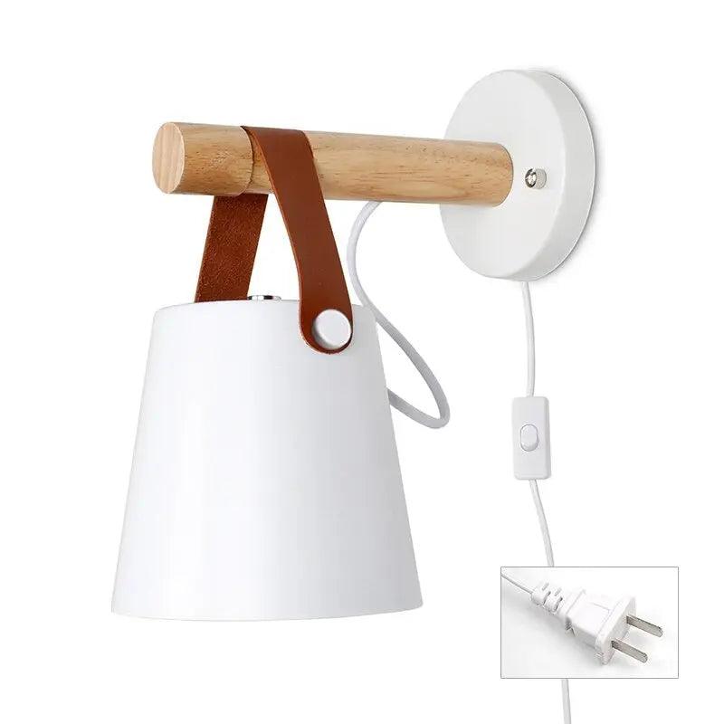 Wooden Wall Sconce Minimalist Bedroom Lighting Black White Hardwired Plug In Ambient Light Fixture Modern Scandinavian Style Home Decor | Thomler