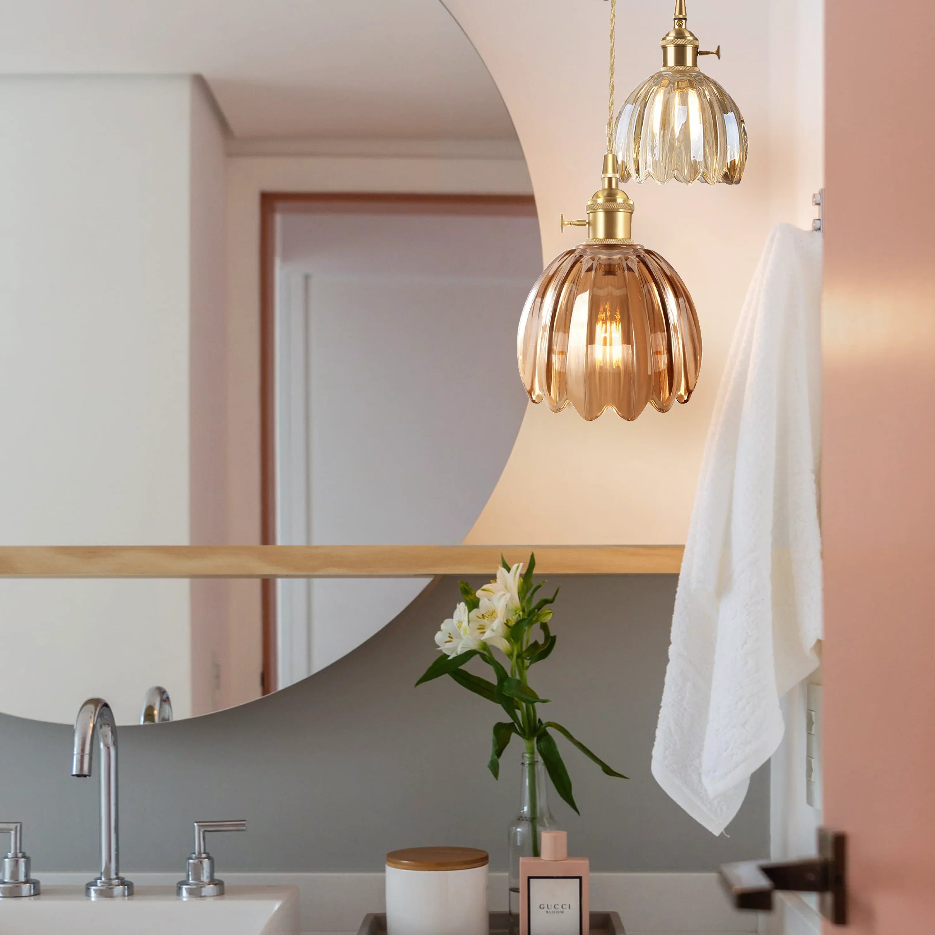Pendant Light Glass 10 in Flower Shape E27 40W Dining Room Kitchen Island Ceiling Lamp | Thomler