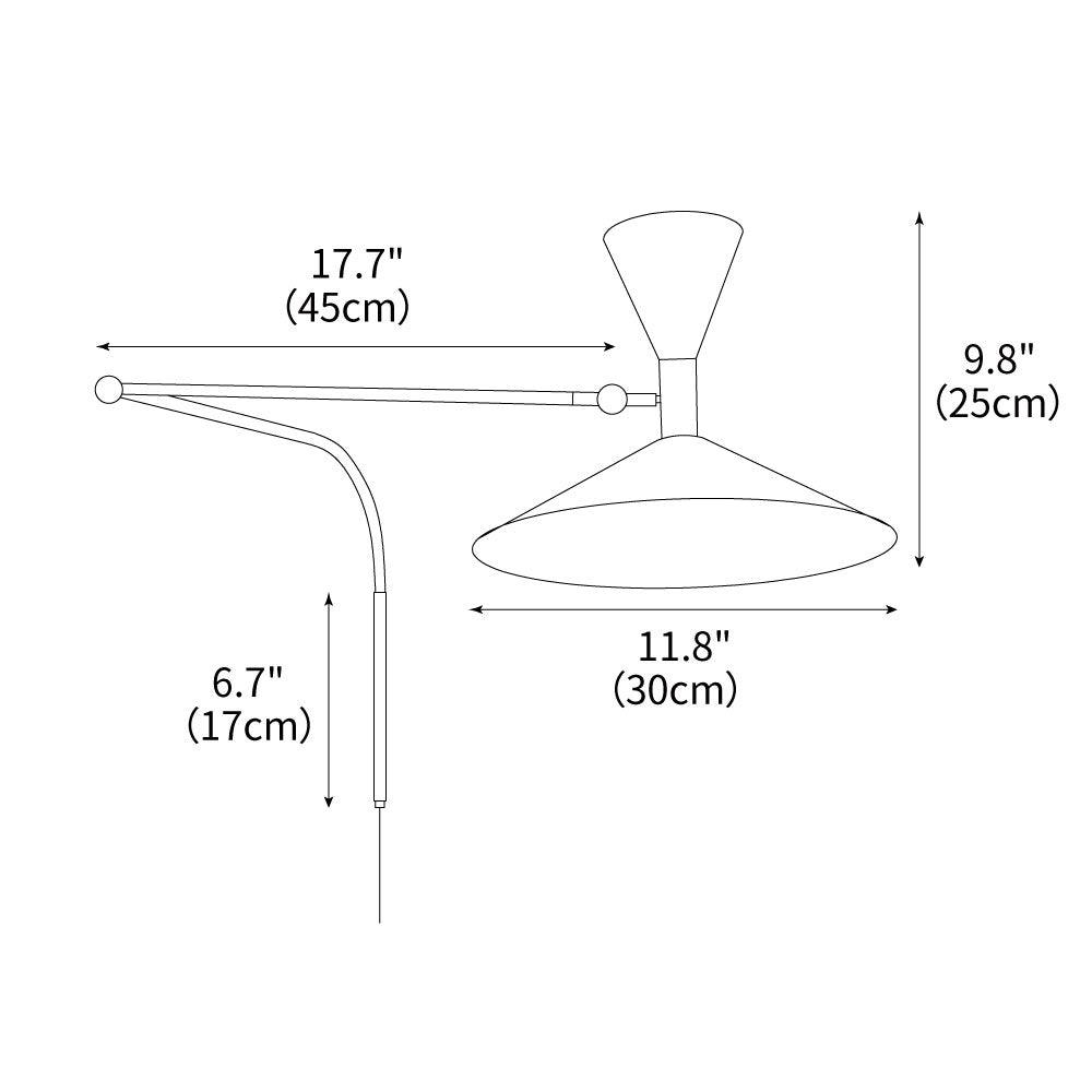 Swing Arm Wall Sconce with 18 in Adjustable Reach Plug-In Bedside Lamp for Reading Bedroom Office Task Lighting Metal Arm Mount Light Fixtur | Thomler