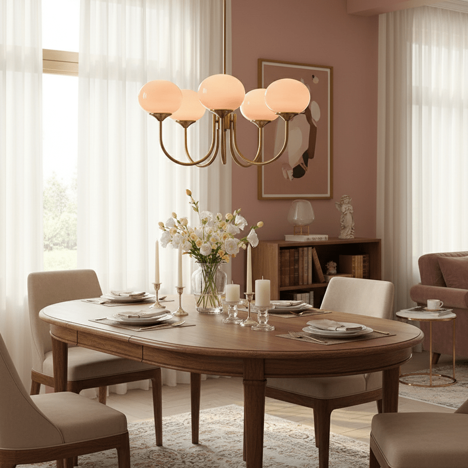 Chandelier Glass 46.0 cm Pink Dining Room Ceiling Light Adjustable Modern Hanging Lamp E27 Metal Globe Lighting | Thomler