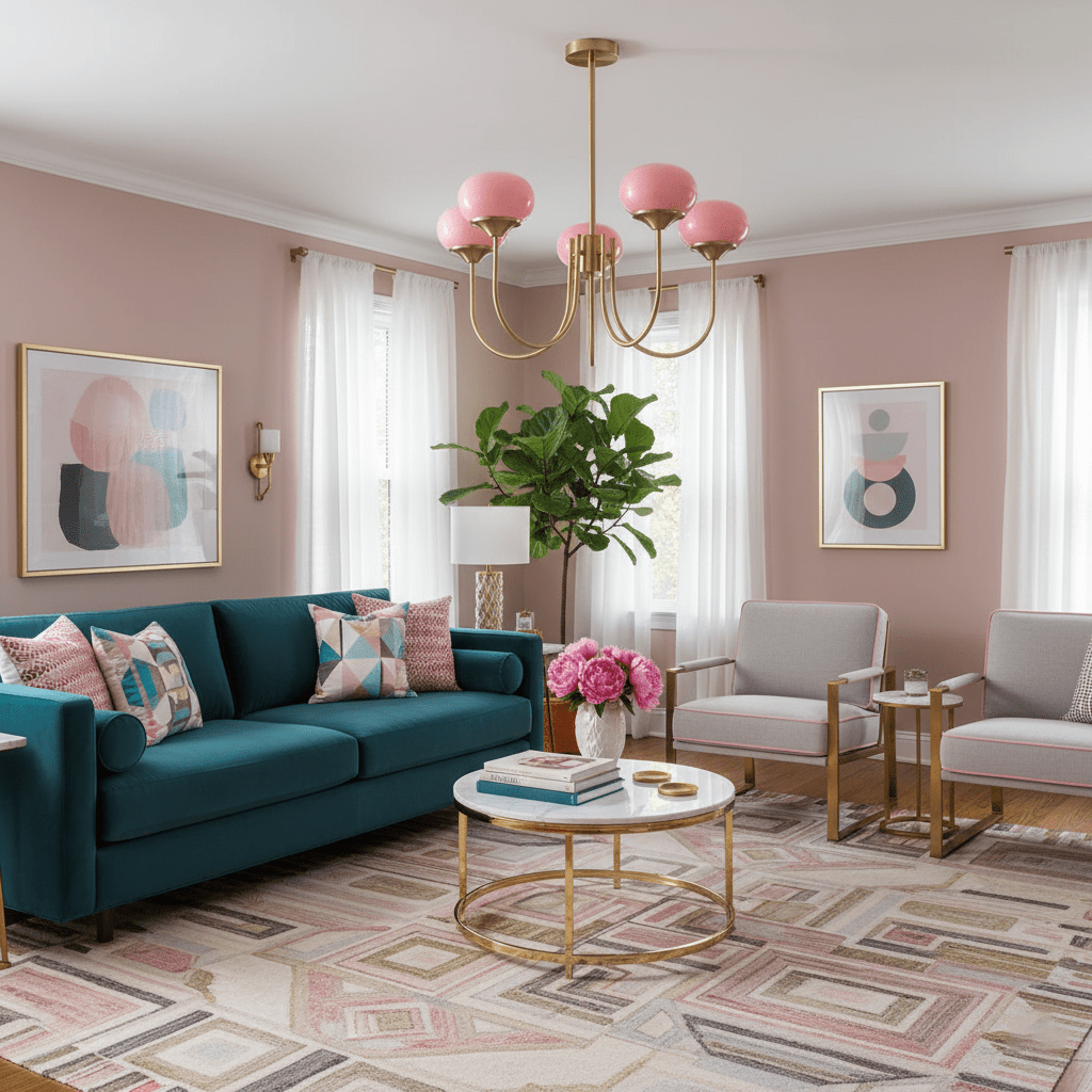 Modern Pink Glass Ceiling Light 18.1 in 3-5 Head Indoor Fixture Copper Chrome Finish Living Room Dining Room Bedroom Lighting | Thomler