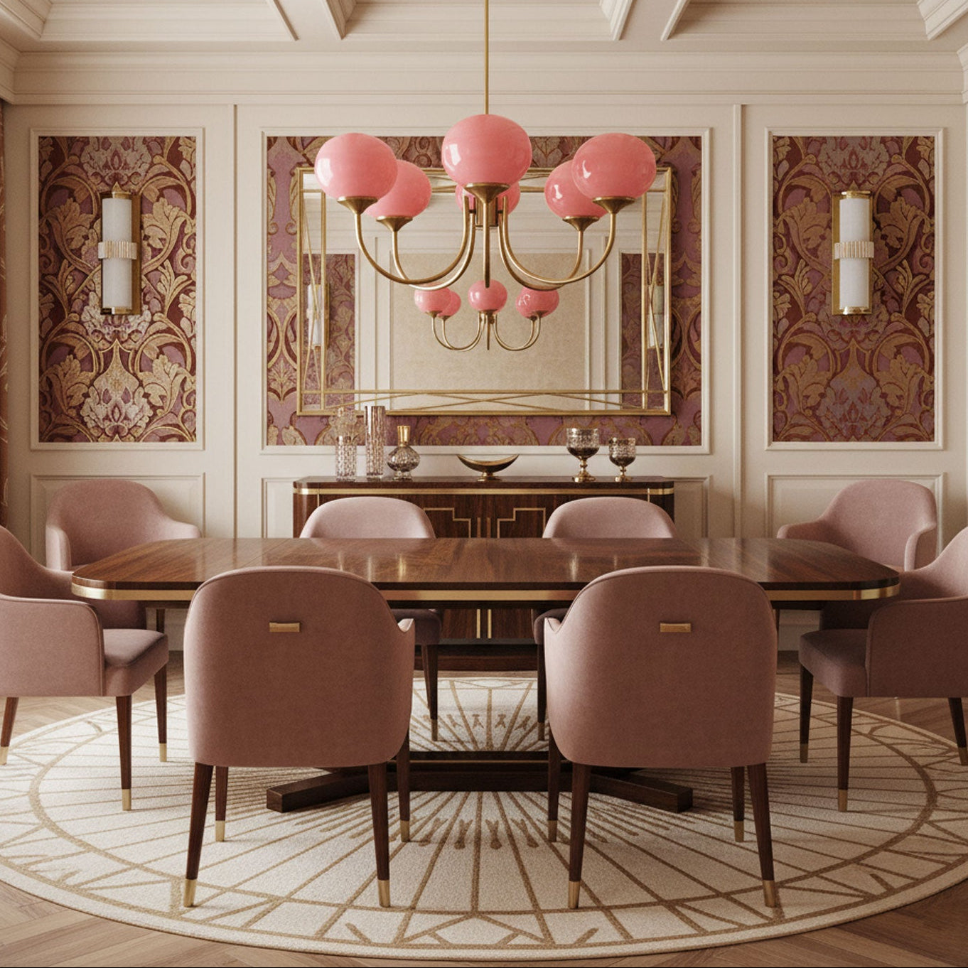 Modern Pink Glass Ceiling Light 18.1 in 3-5 Head Indoor Fixture Copper Chrome Finish Living Room Dining Room Bedroom Lighting | Thomler