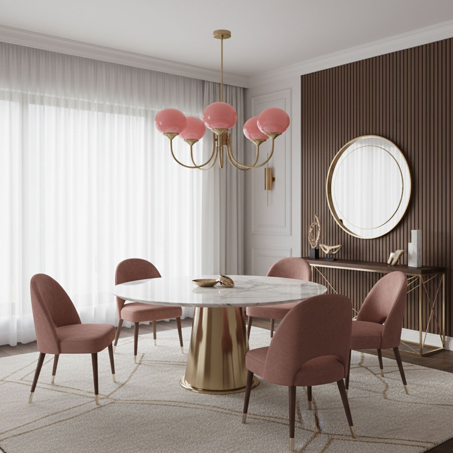 Chandelier Glass 46.0 cm Pink Dining Room Ceiling Light Adjustable Modern Hanging Lamp E27 Metal Globe Lighting | Thomler