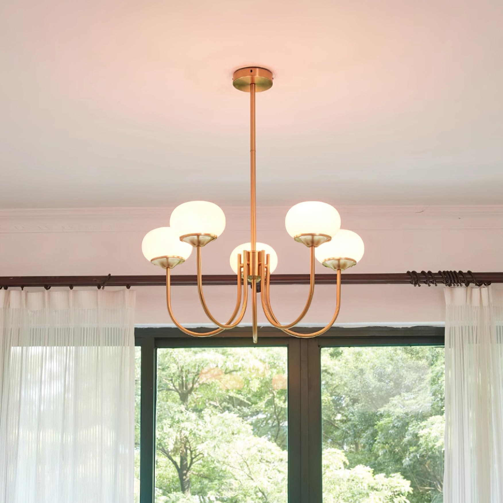 Modern Pink Glass Ceiling Light 18.1 in 3-5 Head Indoor Fixture Copper Chrome Finish Living Room Dining Room Bedroom Lighting | Thomler