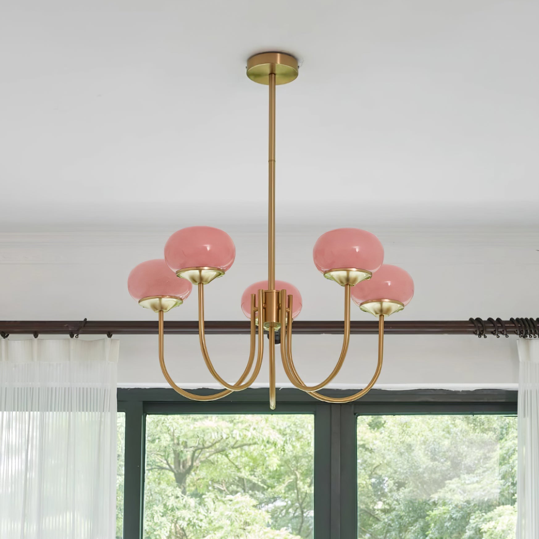 Chandelier Glass 46.0 cm Pink Dining Room Ceiling Light Adjustable Modern Hanging Lamp E27 Metal Globe Lighting | Thomler
