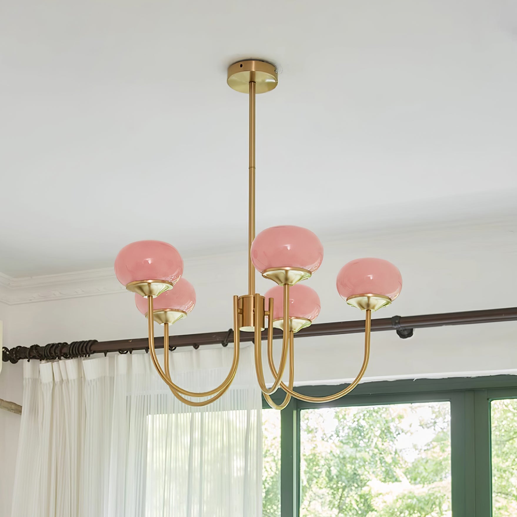 Chandelier Glass 46.0 cm Pink Dining Room Ceiling Light Adjustable Modern Hanging Lamp E27 Metal Globe Lighting | Thomler