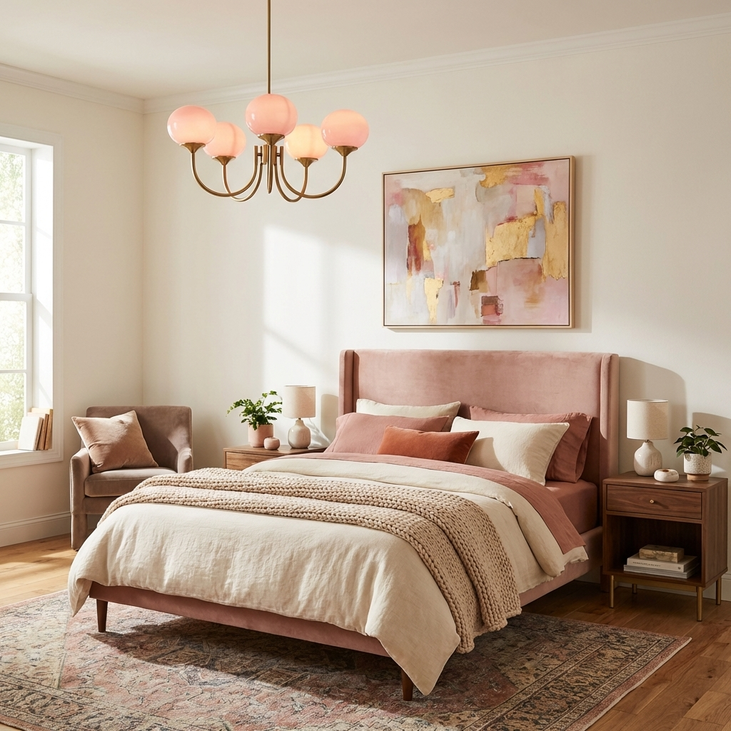 Modern Pink Glass Ceiling Light 18.1 in 3-5 Head Indoor Fixture Copper Chrome Finish Living Room Dining Room Bedroom Lighting | Thomler
