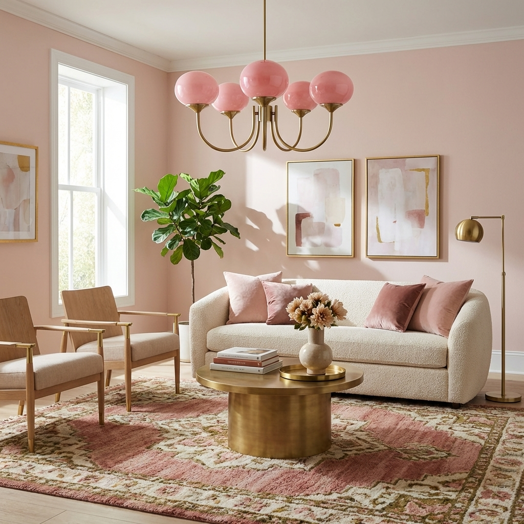 Modern Pink Glass Ceiling Light 18.1 in 3-5 Head Indoor Fixture Copper Chrome Finish Living Room Dining Room Bedroom Lighting | Thomler