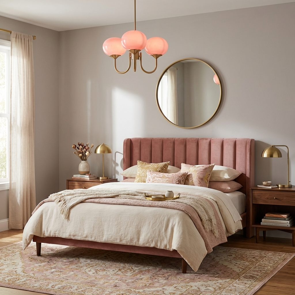 Modern Pink Glass Ceiling Light 18.1 in 3-5 Head Indoor Fixture Copper Chrome Finish Living Room Dining Room Bedroom Lighting | Thomler