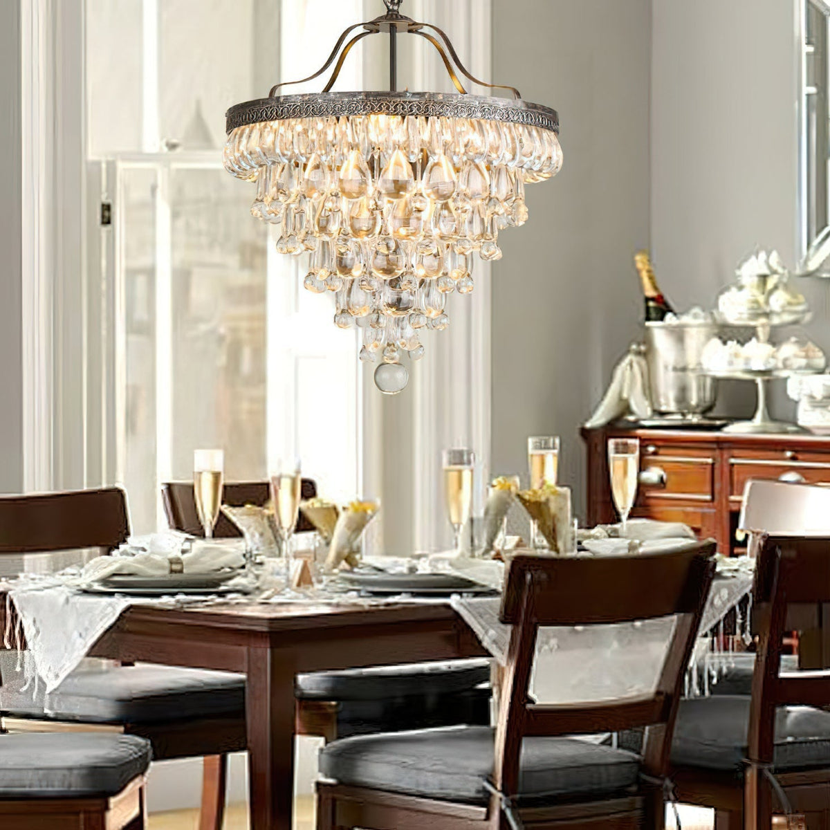 Crystal Tiered Iron Chandelier with Bronze Finish – Multi-Light Statement Fixture for Dining Room & Foyer | Thomler